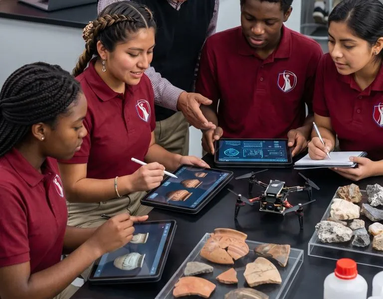 Estudiantes en laboratorio de ciencias realizando experimentos